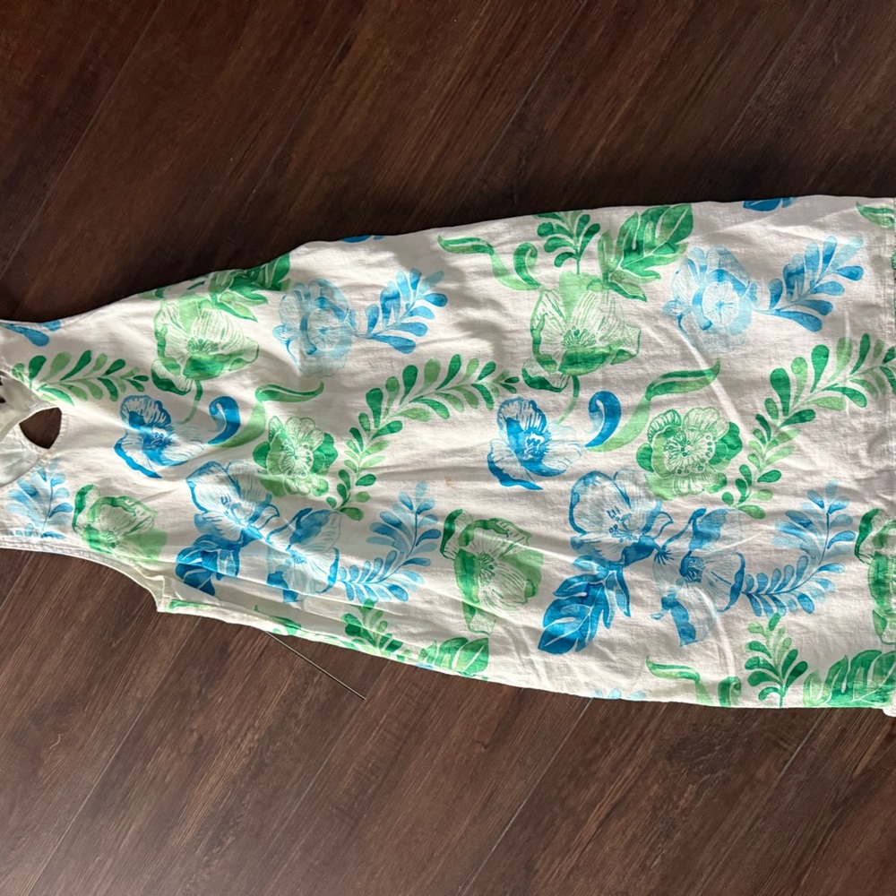 Tommy Bahama White Dress with Green and Blue Leaf Pattern